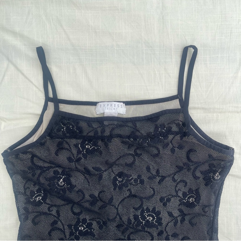 Vintage Express Black Floral Lace Top